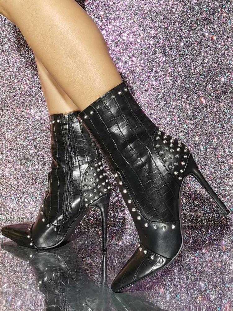 Boots | Black High Heel Booties Stud Zip Up Ankle Boots Boots Boots