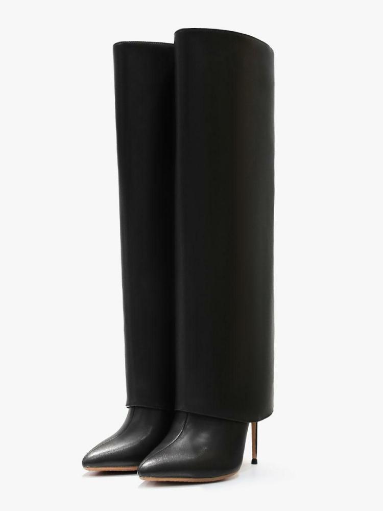 Boots | Black Pointed Toe Foldover Knee High Boots Boots Boots