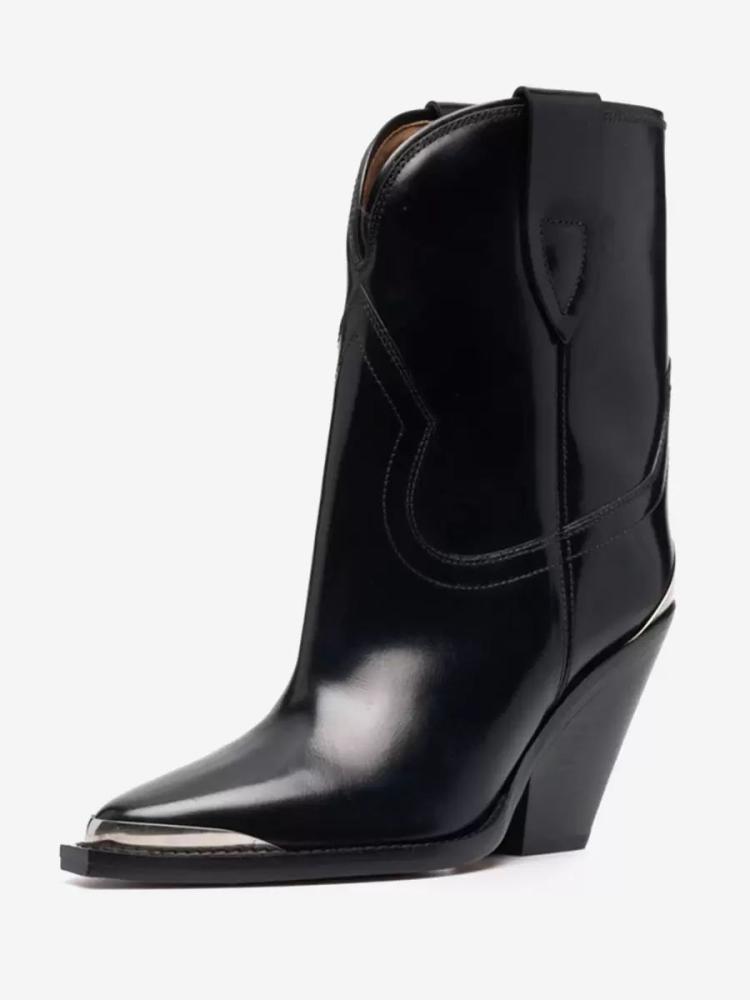 Boots | Black Western Boots Pointed Toe Chunky Heel Cowboy Boots Boots Boots