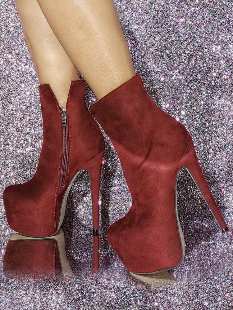 Boots | Burgundy Ankle Boots Suede Round Toe Platform High Heel Booties Boots Boots