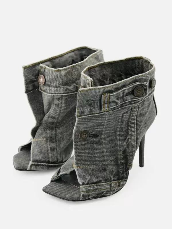 Boots | Denim Ankle Boots Women Open Toe Designed Button Detail High Heel Booties Boots Boots