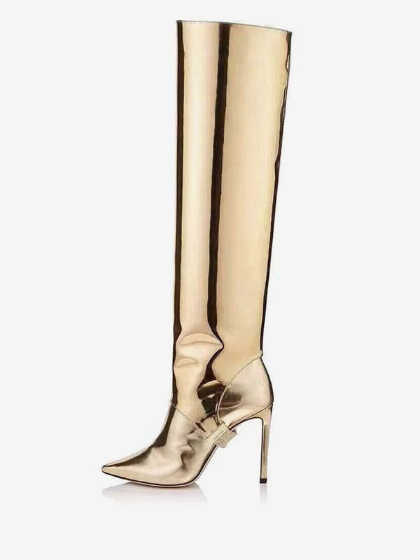 Boots | Gold Convertible Knee High Boots Metallic Mirror Bright leather Knee Length Prom Party Boots Boots Boots