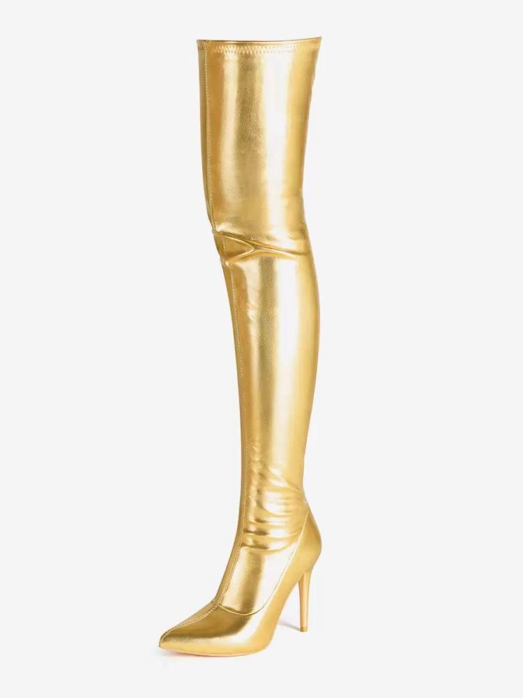 Boots | Over The Knee Boots Gold Pointed Toe Elastic Thigh High Boots Boots Boots