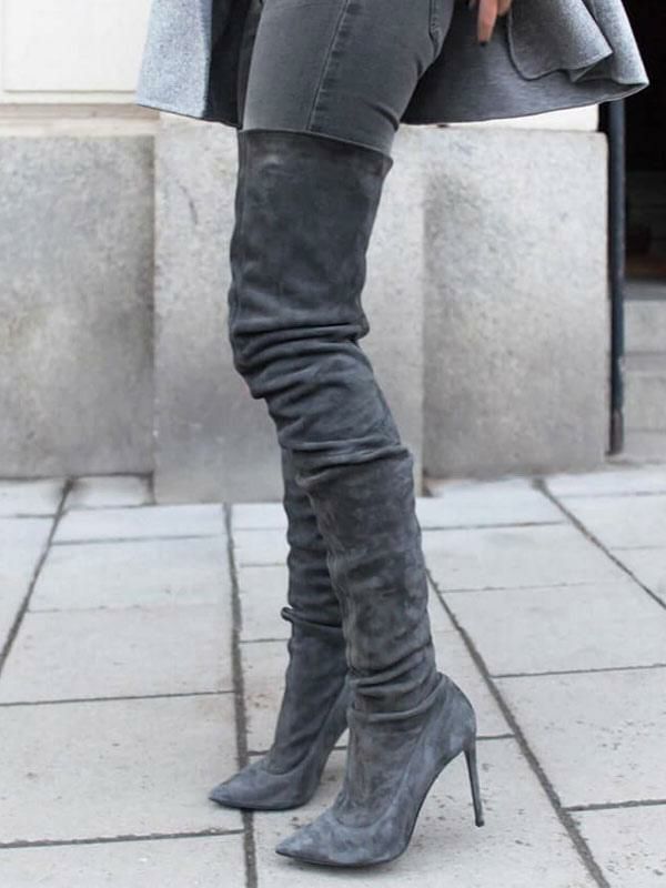 Boots | Over The Knee Boots Micro Suede Pointed Toe Stiletto Heel Thigh High Boots Boots Boots