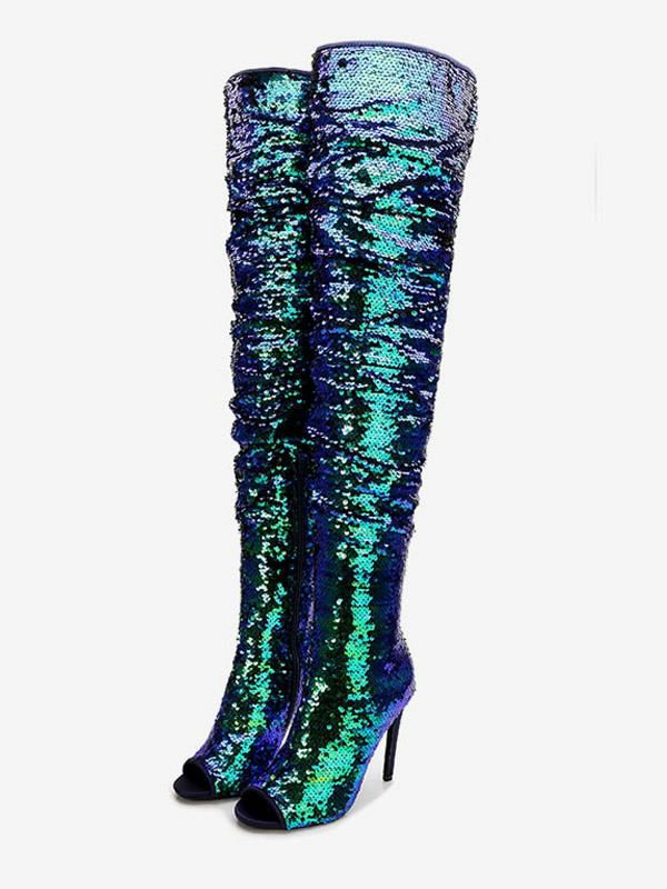 Boots | Sequin Over The Knee Boots Women Peep Toe Stiletto Heel Thigh High Boots Boots Boots