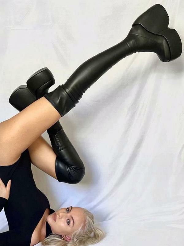 Boots | Sexy Thigh High Boots Square Toe Platform Wedge Heel Black Over The Knee Boots Boots Boots