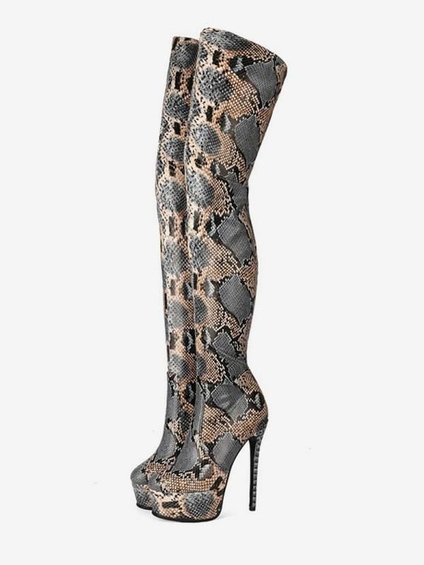 Boots | thigh high Boots Python Round Toe Snake Print Winter Boots For Women Boots Boots