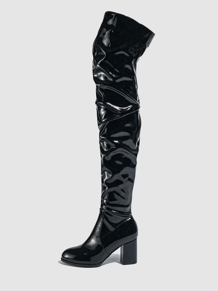 Boots | Thigh High Boots Round Toe Chunky Heel Over The Knee Boots Boots Boots