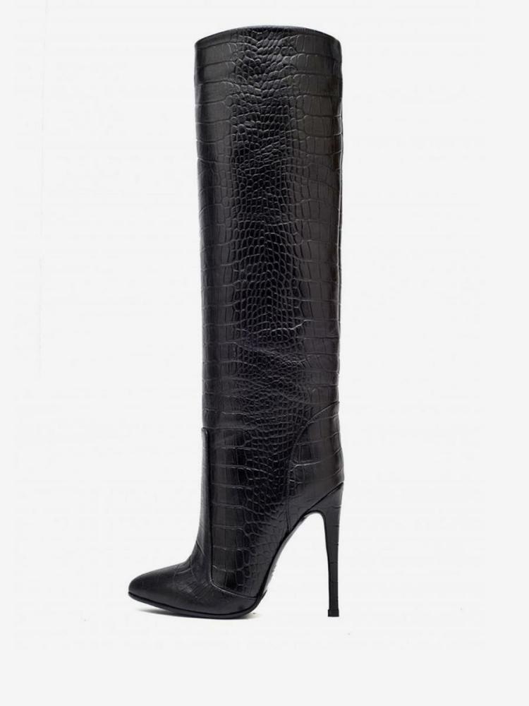 Boots | Wide Calf Boots PU Leather Stiletto Heel Knee High Boots Boots Boots