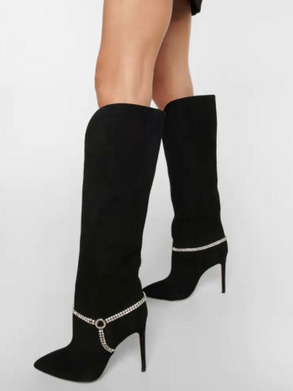 Boots | Wide Calf Boots Suede Black Heel Knee High Boots Boots Boots