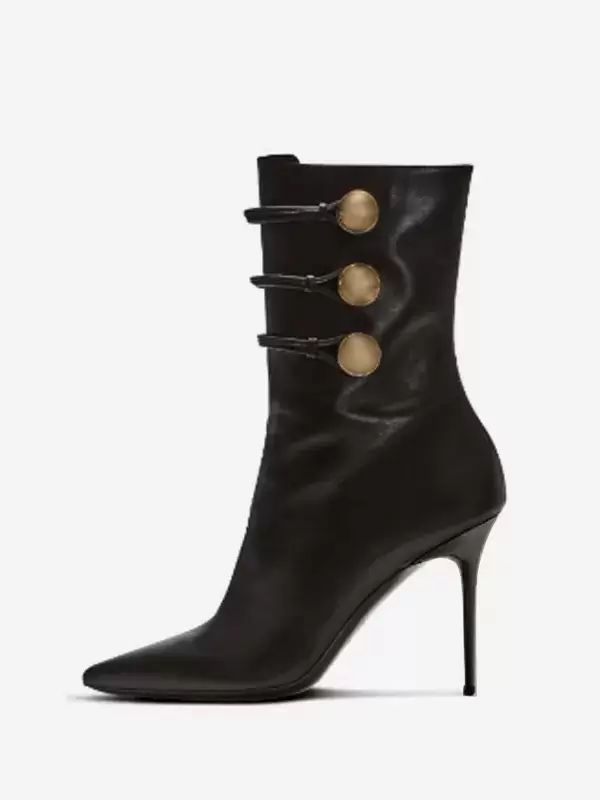 Boots | Women Ankle Boots Black Poinetd Toe Button Details High Heel Booties Boots Boots