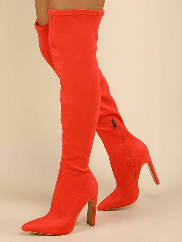 Boots | Women Over The Knee Boots Chunky Heel Elastic Fabric Orange Thigh High Boots Boots Boots