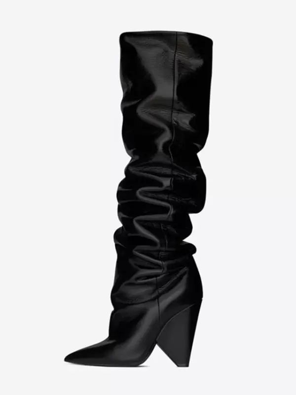 Boots | Women Slouch Boots Knee High Pointed Toe Designed Heel Boots Boots Boots