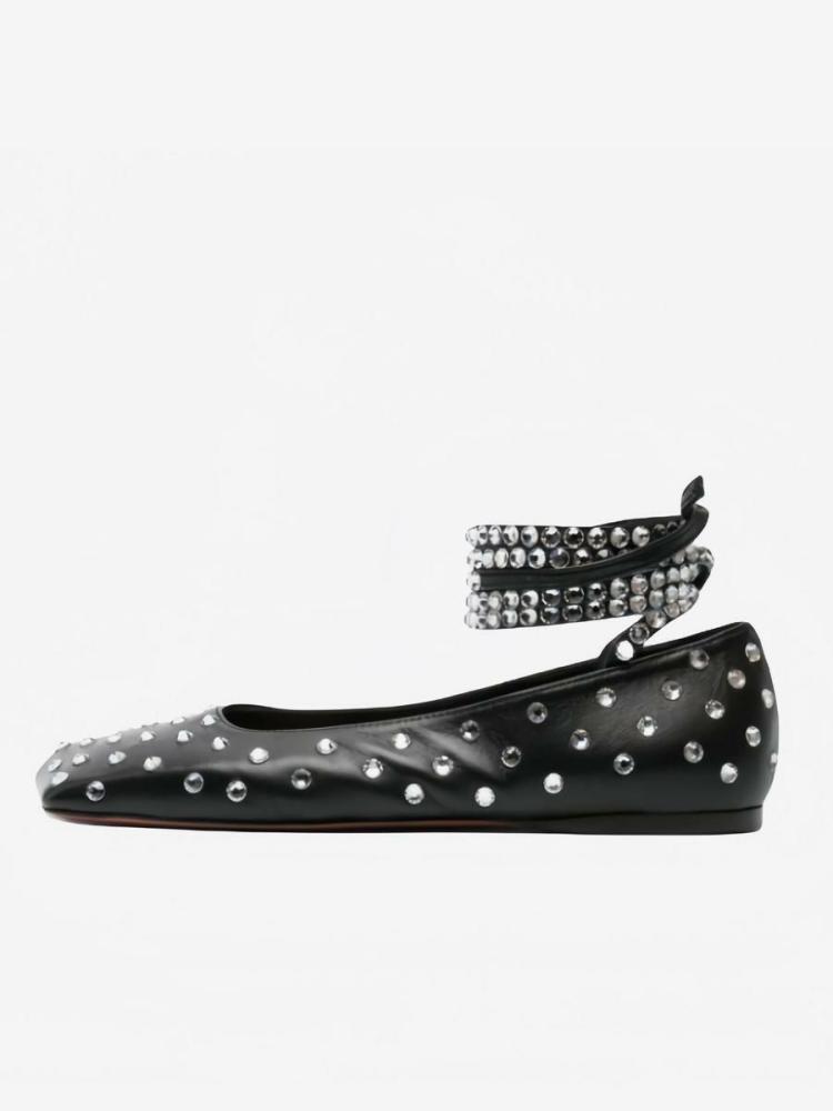 Flats & Loafers | Black Ballet Flats Rhinestones Studed Round Toe Ankle Strap Ballerina Flat Shoes Flats & Loafers Flats & Loafers