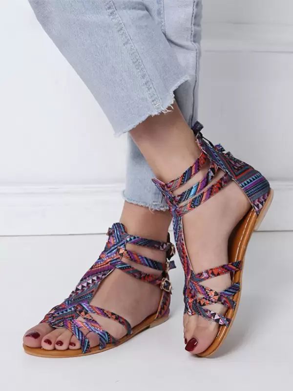 Flats & Loafers | Boho Flat Sandals Open Toe Printed Sandals Flats & Loafers Flats & Loafers