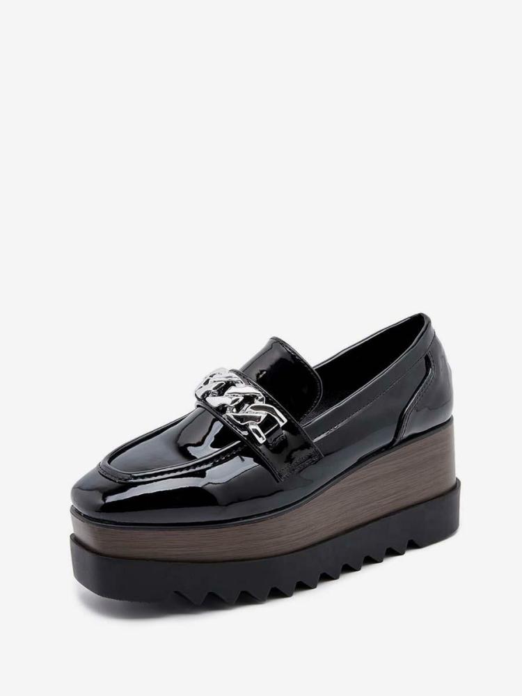 Flats & Loafers | Chains Square Toe Wedge Heel Oxfords Patent Leather Flats & Loafers Flats & Loafers