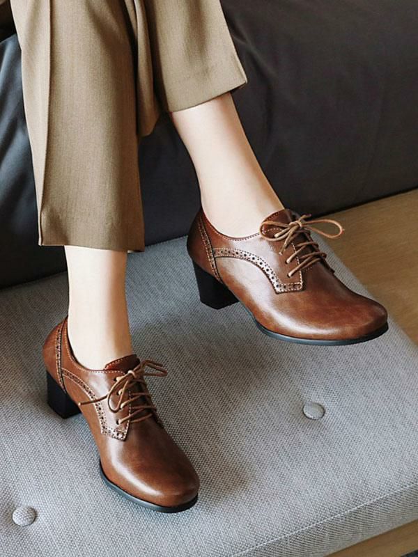 Flats & Loafers | Lace Up Brogues Block Heel Flats & Loafers Flats & Loafers