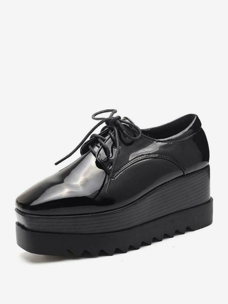 Flats & Loafers | Lace Up Platform Wedge Oxfords in Black Flats & Loafers Flats & Loafers