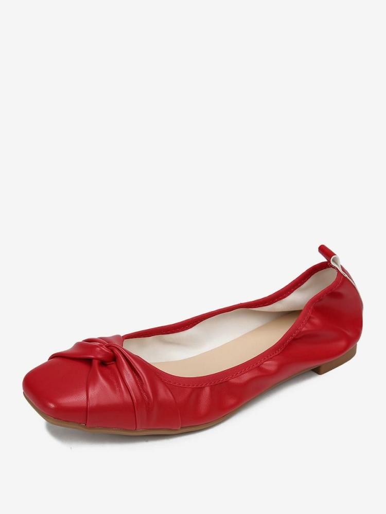 Flats & Loafers | Red Ballet Flats Women Bows Square Toe Knotted Slip On Shoes Flats & Loafers Flats & Loafers