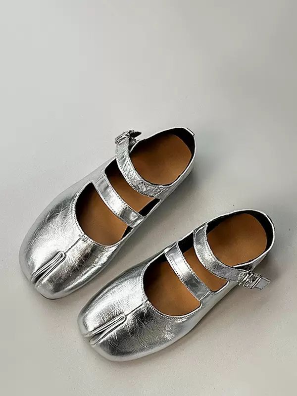 Flats & Loafers | Silver Ballet Flats Toe Split Buckle Detail Slip On Ballerinas Flats & Loafers Flats & Loafers