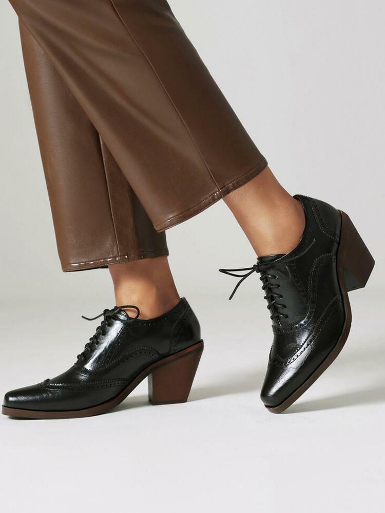 Flats & Loafers | Square Toe Chunky Heel PU Leather Oxfords Flats & Loafers Flats & Loafers