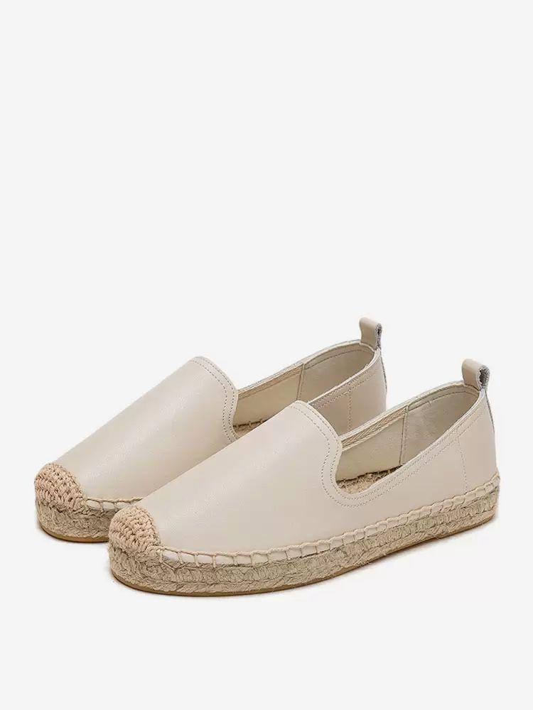 Flats & Loafers | White Espadrilles Round Toe Leather Slip Ons Flats & Loafers Flats & Loafers