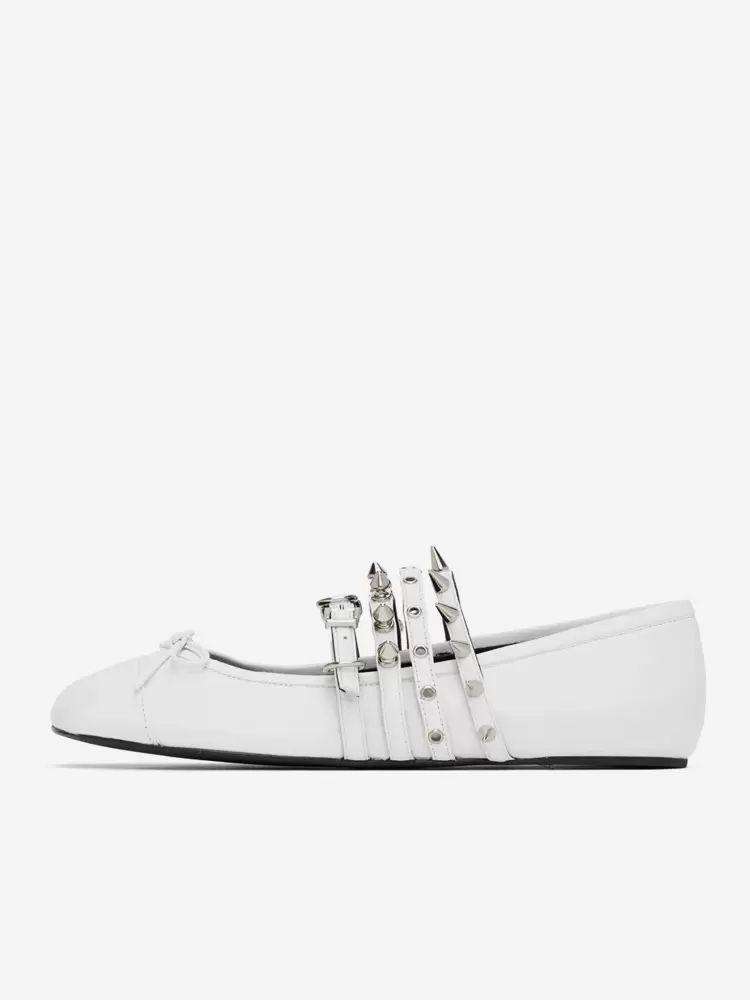 Flats & Loafers | Women Studs Ballet Flats Bow Round Toe Strappy Ballerina Flat Shoes Shoes Flats & Loafers