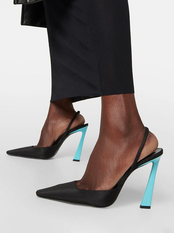 Heels& Pumps | Black High Heels Pointed Toe Slingback Stilettl Heel Pumps Heels& Pumps Heels& Pumps