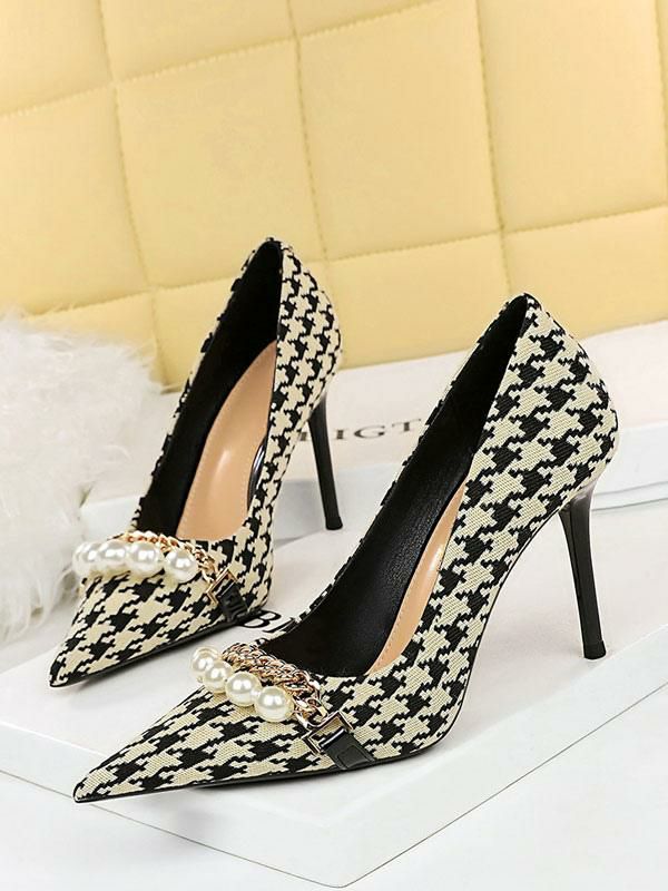 Heels& Pumps | High Heels Plaid Pearls Pumps Chic Pointed Toe Stiletto Heel Polyester Heels& Pumps Heels& Pumps