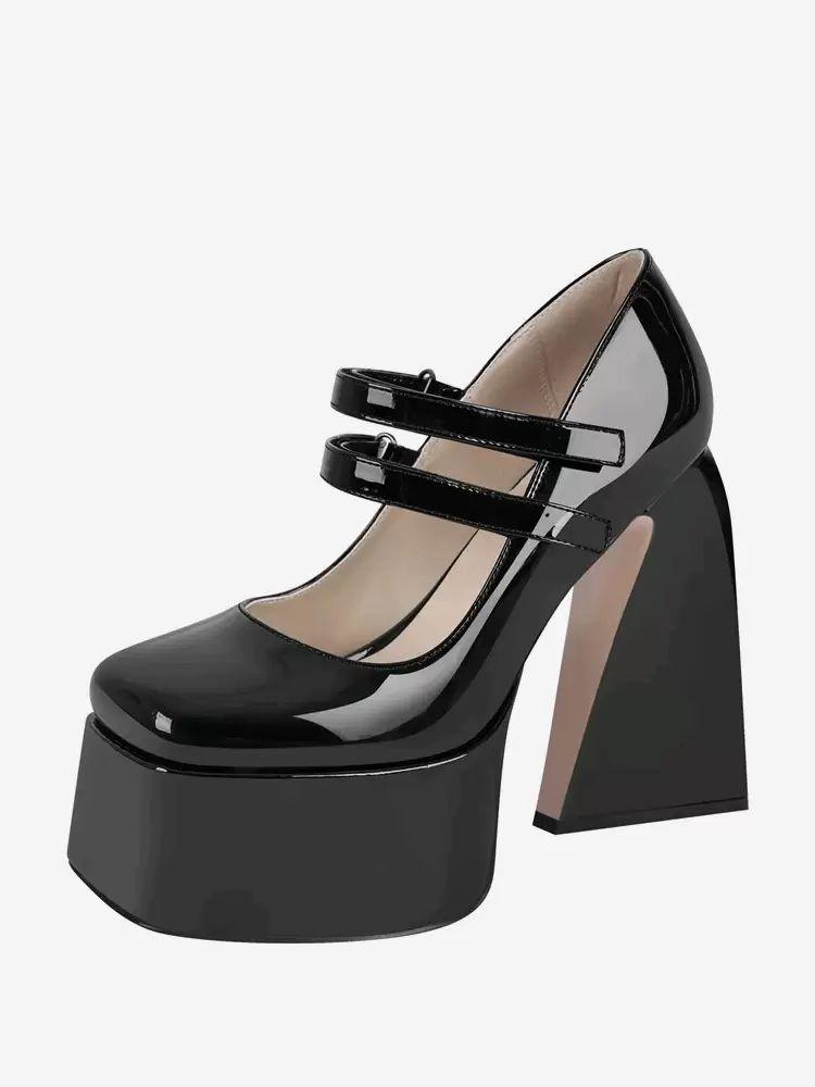 Heels& Pumps | High Heels Slip-On Buckle Pumps Chic Square Toe Chunky Heel PU Leather Heels& Pumps Heels& Pumps