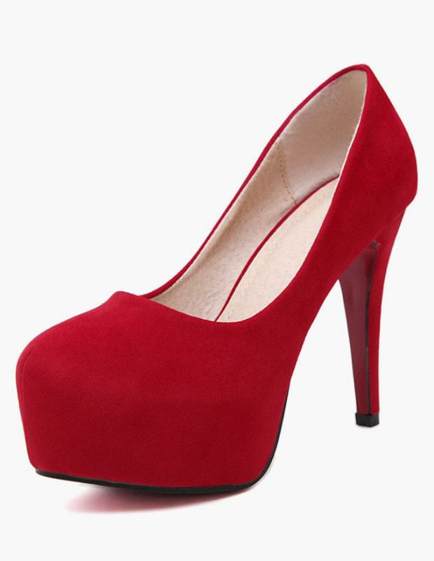 Heels& Pumps | Red Platform Heels Suede Round Toe High Heel Pumps Heels& Pumps Heels& Pumps