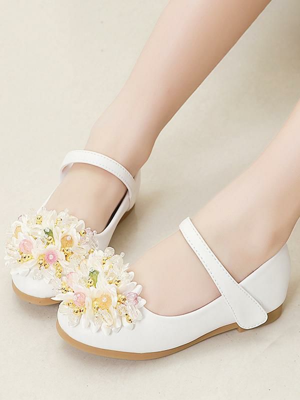 Kids Shoes | Flower Girl Shoes White PU Leather Flowers Party Shoes For Kids Kids Shoes Kids Shoes