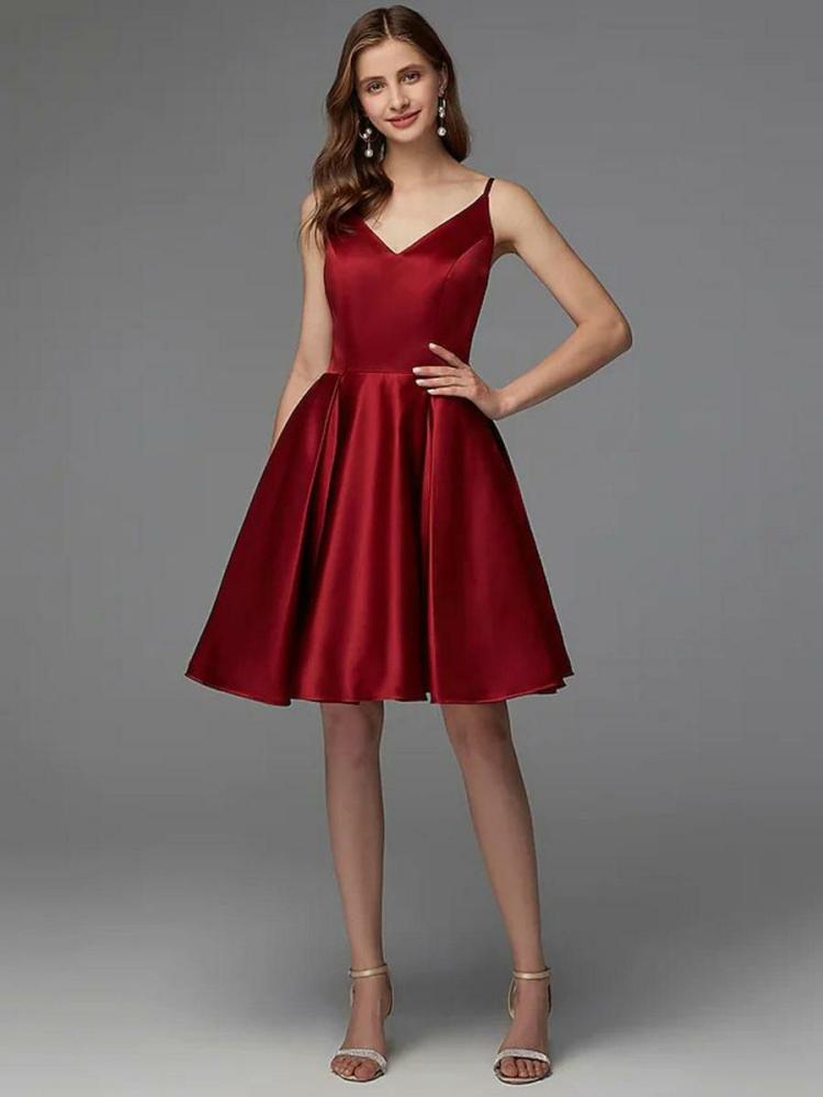 Occasion Dresses | Cocktail Dress A-Line V-Neck Knee-Length Sleeveless Zipper Satin Fabric Pageant Dresses Occasion Dresses Occasion Dresses