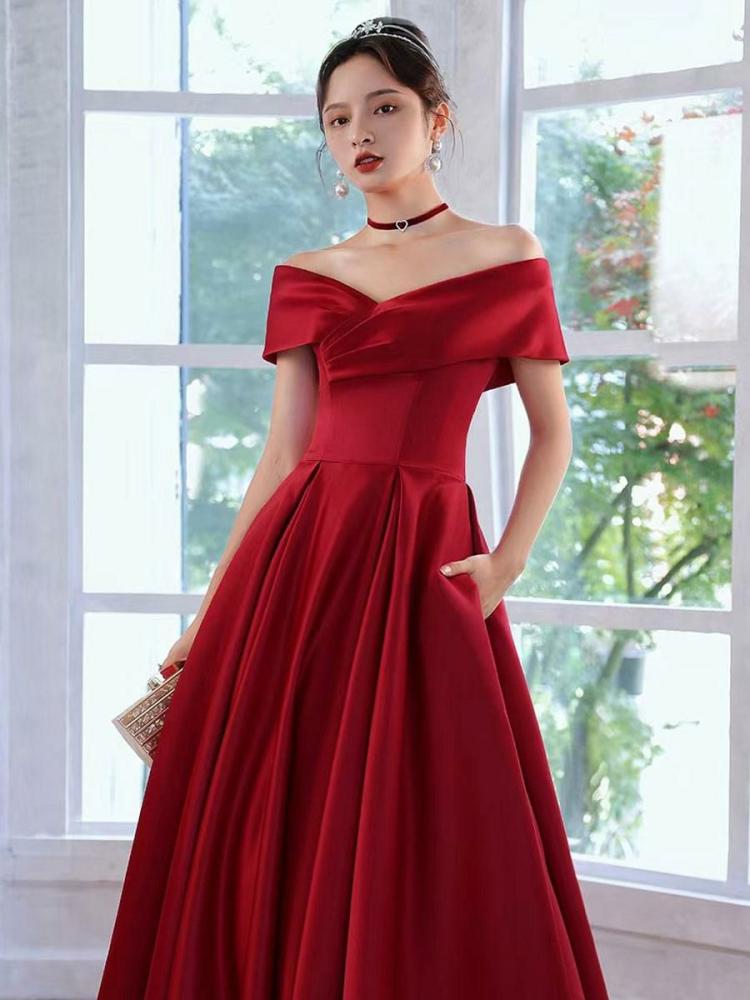 Occasion Dresses | Evening Dress 2024 A-Line Bateau Neck Matte Satin Floor-Length Pleated Formal Dinner Dresses Free Customization Occasion Dresses Occasion Dresses