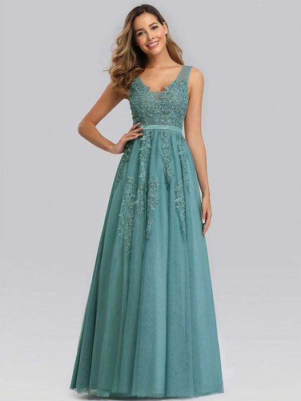 Occasion Dresses | Evening Dress A-Line V-Neck Matte Satin Floor-Length Applique Social Party Dresses Occasion Dresses Occasion Dresses