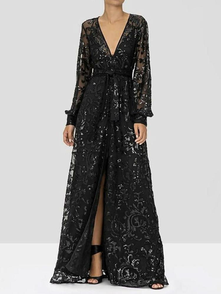 Occasion Dresses | Evening Dress A-Line V-Neck Sequined Sash Social Party Dresses Occasion Dresses Occasion Dresses