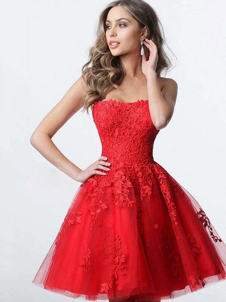 Occasion Dresses | Red Strapless Homecoming Dress 2024 Lace Sexy Party Dress Cocktail Dresses Free Customization Occasion Dresses Occasion Dresses