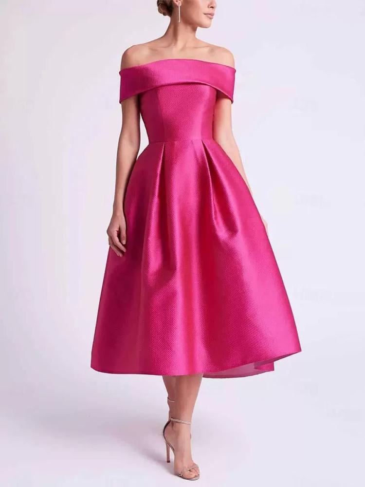 Occasion Dresses | With Cocktail Dress Pretty A-Line Tea-Length Bateau Neck Satin Fabric Occasion Dresses Occasion Dresses