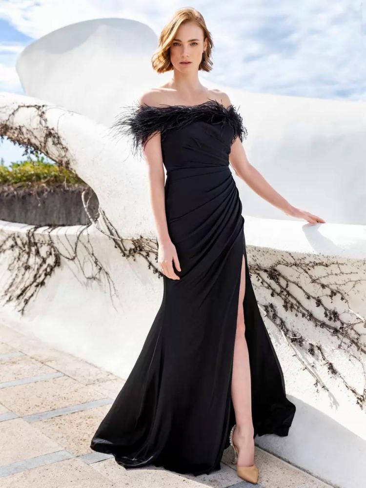 Occasion Dresses | With Cocktail Dress Pretty Mermaid With Train Bateau Neck Feathers Elastic Silk Like Satin Occasion Dresses Occasion Dresses