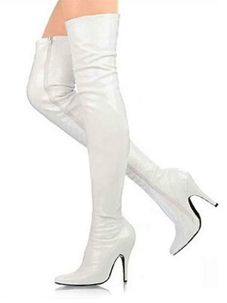 Occasion Shoes | 3 3/5” High Heel White Patent Thigh High Sexy Boots Occasion Shoes Occasion Shoes