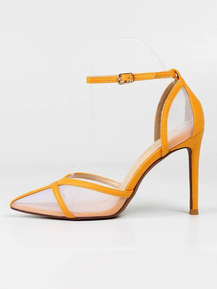 Occasion Shoes | Ankle Strap Stiletto Prom Heel Pumps in Yellow with Mesh Occasion Shoes Occasion Shoes