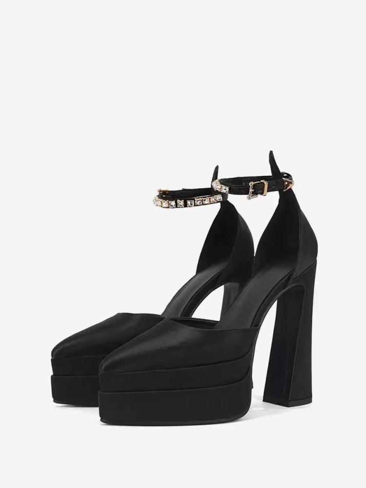 Occasion Shoes | Black High Black Wedding Heels Pointed Toe Chunky Platform Heel Satin Prom Shoes Occasion Shoes Occasion Shoes