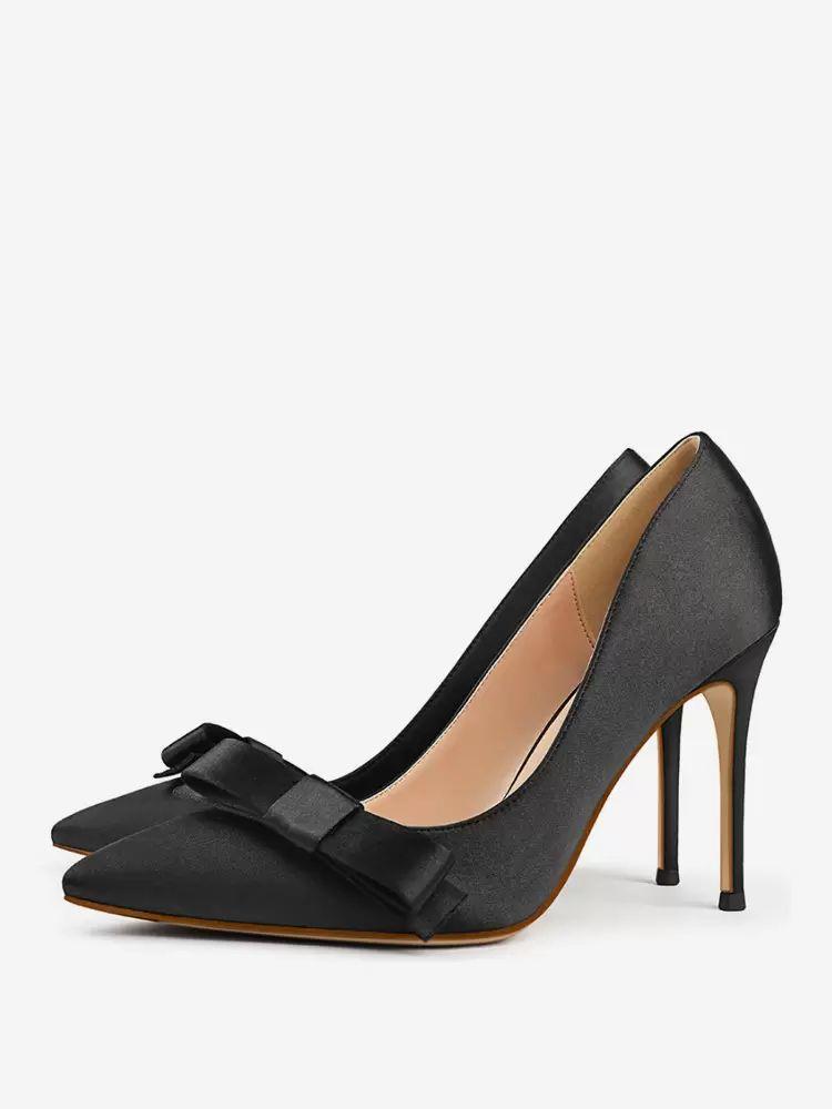 Occasion Shoes | Black High Heels Satin Pointed Toe Bow Stiletto Heel Dress Pumps Occasion Shoes Occasion Shoes