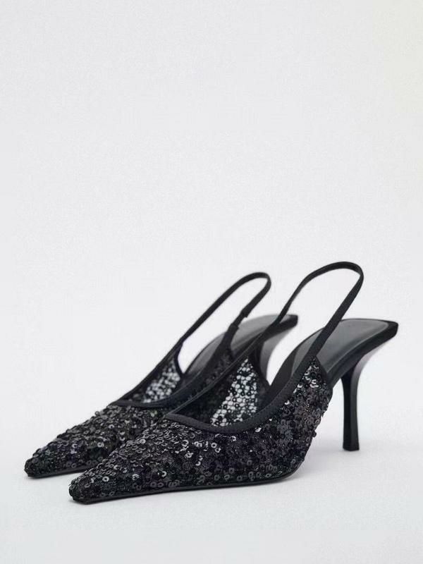 Occasion Shoes | Black High Heels Sequined Pointed Toe Stiletto Heel Slingback Wedding Prom Shoes Occasion Shoes Occasion Shoes