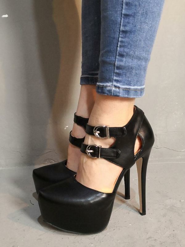 Occasion Shoes | Black High Heels Women Sexy Shoes Platform Buckle Detail Sky High Pumps Occasion Shoes Occasion Shoes