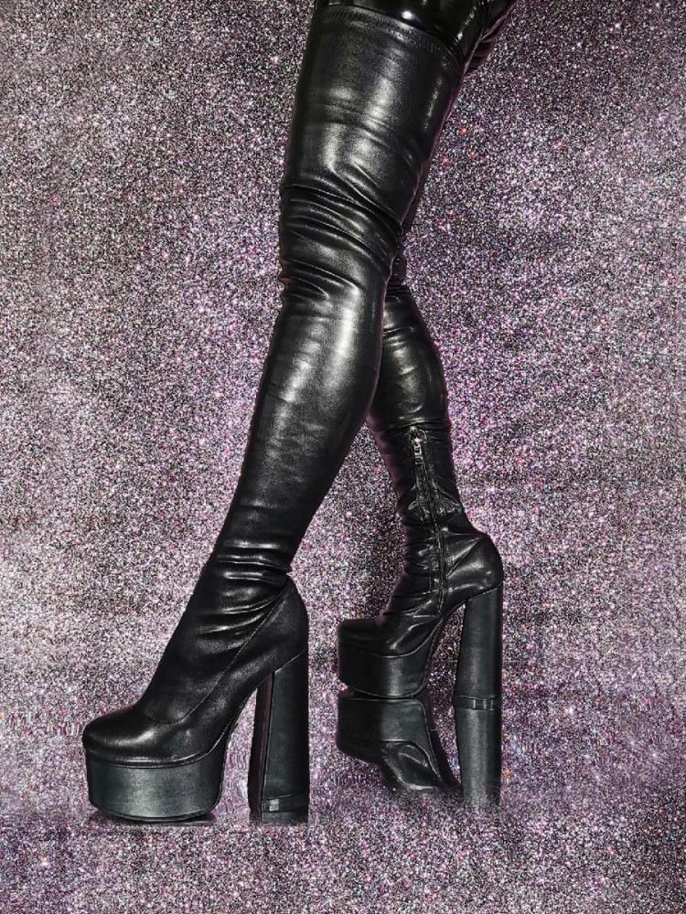 Occasion Shoes | Black Over The Knee Boots Round Toe Platform high Heel Sexy Thigh High Boots Occasion Shoes Occasion Shoes