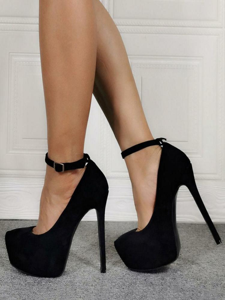 Occasion Shoes | Black Platform Heels Round Toe Ankle Strap Pumps Occasion Shoes Occasion Shoes