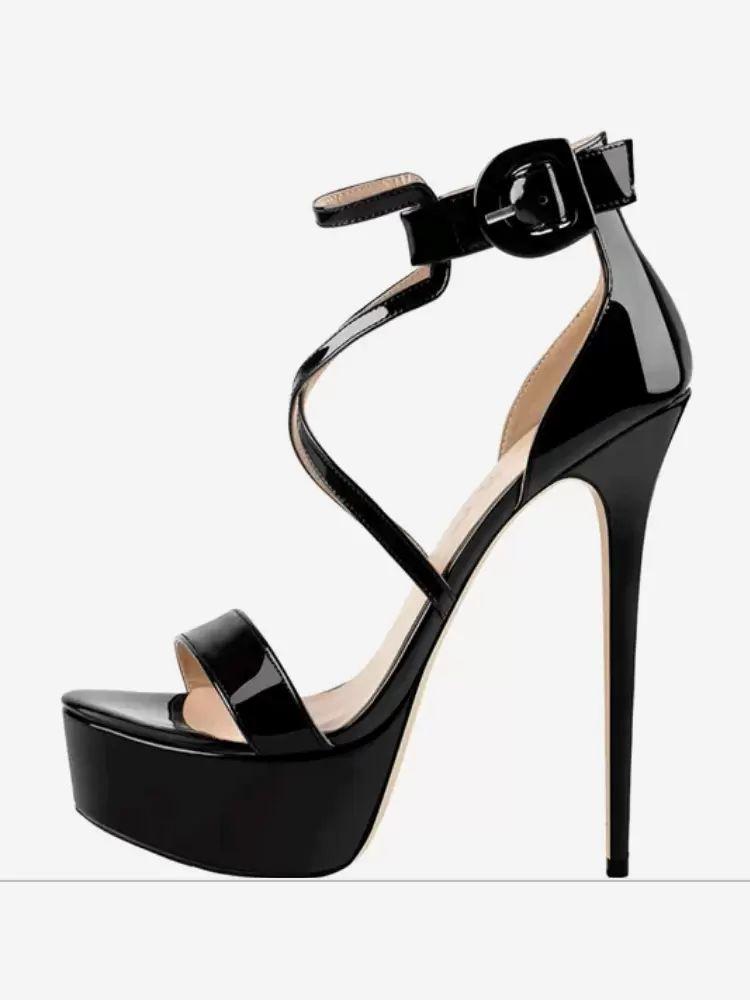 Occasion Shoes | Black Sexy Heel Sandals Platform Open Toe Ankle Strap High Heel Sandals Occasion Shoes Occasion Shoes