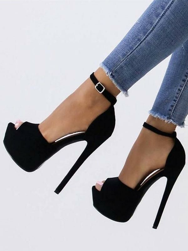 Occasion Shoes | Black Sexy Sandals Suede Peep Toe Platform Ankle Strap High Heel Sandals For Women Occasion Shoes Occasion Shoes