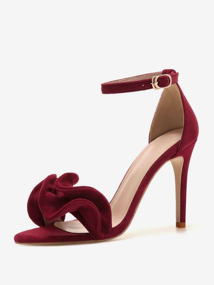 Occasion Shoes | Burgundy Ankle Strap Heel Stiletto Heel Evening Sandals Occasion Shoes Occasion Shoes